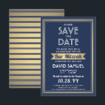 Hebräischer Name Bar Mitzvah Navy Blue White Imita Save The Date<br><div class="desc">Laden Sie Familie und Freunde zu einer eleganten Bar mitzvah Zeremonie und Feier für ihn mit dieser marineblau, weiß und Imitat Goldfolie Save the Date Einladung. Der gesamte Text ist einfach zu verändern, sodass er jeden beliebigen Wortlaut in Bezug auf den Dienst, die Tora-Lektüre und das Party enthalten kann. Das...</div>