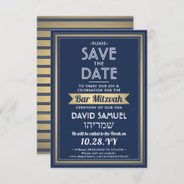 Hebräischer Name Bar Mitzvah Navy Blue White Imita Save The Date