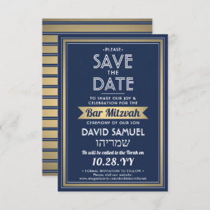Hebräischer Name Bar Mitzvah Navy Blue White Imita Save The Date