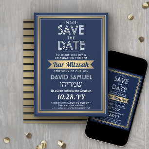 Hebräischer Name Bar Mitzvah Navy Blue White Imita Save The Date