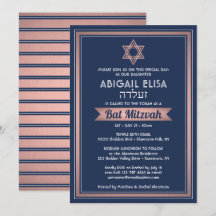 Hebräischer Name Bat Mitzvah Navy Blue Pink Rose G