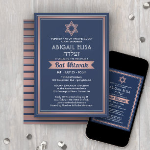 Hebräischer Name Bat Mitzvah Navy Blue Pink Rose G Einladung