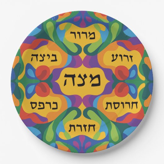 Hebräischer Pessach-Seder-Teller für das Pessach-D Pappteller (Vorderseite)