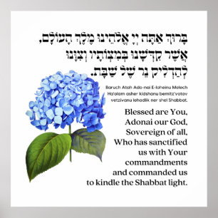 Hebräischer Segen für Shabbat Candles Hydrangea Poster