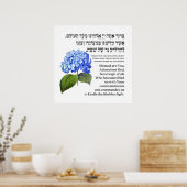 Hebräischer Segen für Shabbat Candles Hydrangea Poster (Küche)