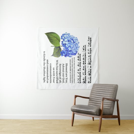 Hebräischer Segen für Shabbat Candles Hydrangea Wandteppich (Beispiel (Horizontal))