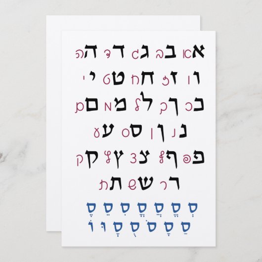 Hebräisches Alphabet mit Nikkud-Farbe für jüdische (Vorne/Hinten)