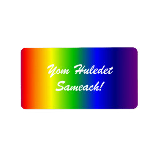 Hebräisches Etikett für Birthday-Regenbogenfarben Adressaufkleber