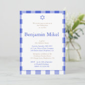 Hebrew Baby Boy Namemony Zeremony Juwish Blue Einladung (Stehend Vorderseite)