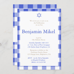 Hebrew Baby Boy Namemony Zeremony Juwish Blue Einladung