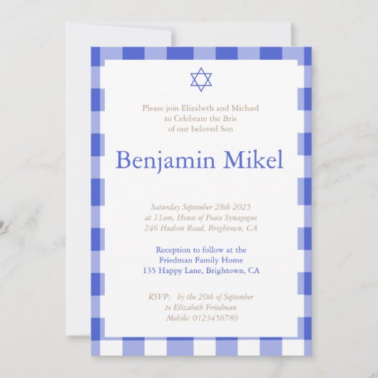 Hebrew Brit Milah Baby Boy Jewish Blue Einladung (Vorderseite)
