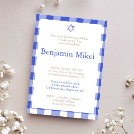 Hebrew Brit Milah Baby Boy Jewish Blue Einladung