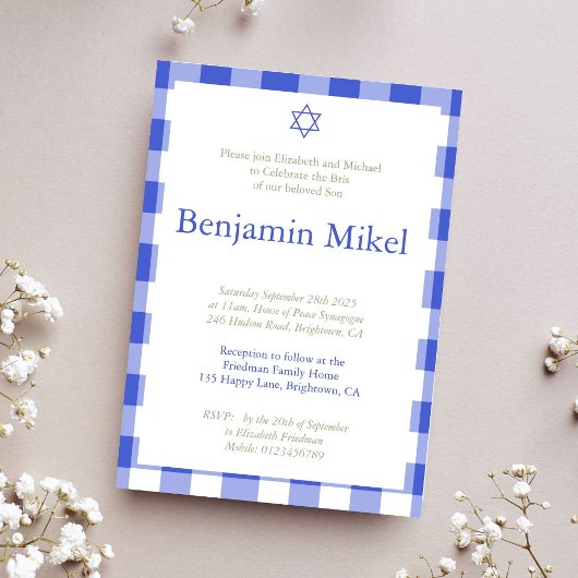 Hebrew Brit Milah Baby Boy Jewish Blue Einladung
