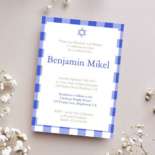 Hebrew Brit Milah Baby Boy Jewish Blue Einladung