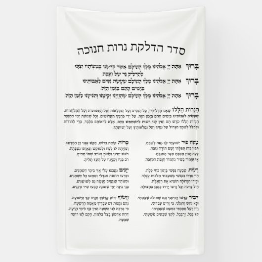 Hebrew Hadlakat Nerot Chanukah - Segnungen Menorah Banner (Vertikal)