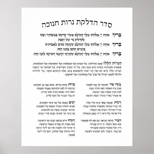 Hebrew Hadlakat Nerot Chanukah - Segnungen Menorah Poster (Vorne)