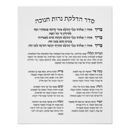Hebrew Hadlakat Nerot Chanukah - Segnungen Menorah Poster (Vorderseite)