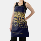 Hebrew Hanukkah Light up Night Gold/Navy Glitzer Schürze (InSitu)