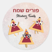Hebrew Happy Purim Kids Hamentash Hamantaschen Runder Aufkleber (Vorderseite)