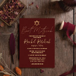 Hebrew Modern Simple Gold Burgundy Red Bat Mitzvah Einladung<br><div class="desc">Diese elegante und stilvolle Bat Mitzvah Einladung ist die perfekte Wahl für Ihre Tochter an ihrem besonderen Tag. Es zeichnet sich durch ein schlichtes und modernes Imitat Goldtypografie-Design mit David-Stern auf bordeauxrotem Hintergrund aus. Es zeigt auch eine benutzerdefinierte Typografie des hebräischen Namens Ihres Kindes an. Es ist ein einzigartiges, cooles...</div>