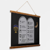 HEBREW NUMBERED TEN COMMANDMENTS WANDTEPPICH MIT HOLZRAHMEN (Gewinkelt)