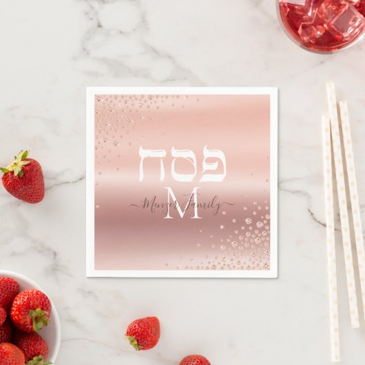 hebrew-Passover Monogram-Rose Gold-Glitzer Serviette (Beispiel)