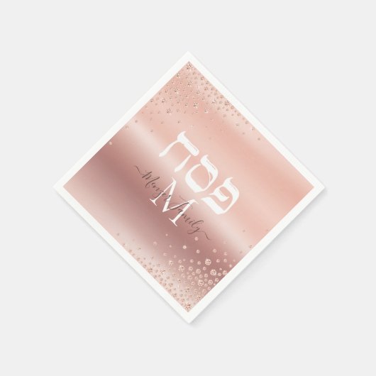 hebrew-Passover Monogram-Rose Gold-Glitzer Serviette (Ecke)