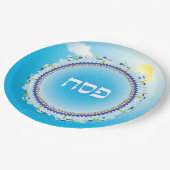 Hebrew Passover Seder Jerusalem Sky Hebrew Pappteller (Schrägansicht)