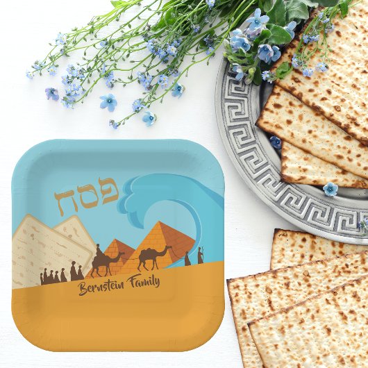 Hebrew Pesach Pessach Gold und Blue Matzah Pappteller