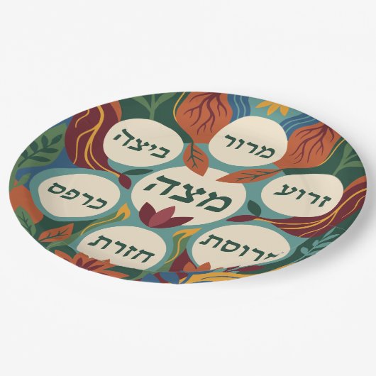 Hebrew Pesach Seder Plate for Passover Dinner  Pappteller (Schrägansicht)