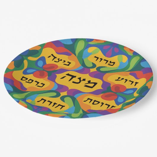 Hebrew Pesach Seder Plate for Passover Dinner Pappteller (Schrägansicht)