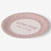 Hebrew Shabbat Shalom Elegante Rose Rosa Glitzer Pappteller (Schrägansicht)
