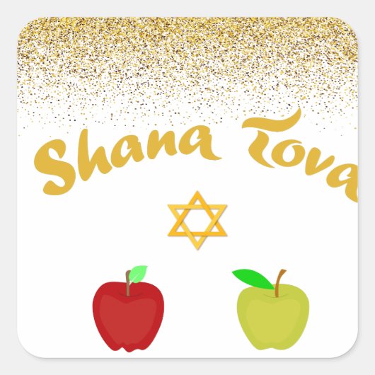 Hebrew Shana Tova Star David Quadratischer Aufkleber (Vorderseite)
