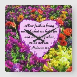 HEBREWS 11:1 FLORALISCHE DESIGN QUADRATISCHE WANDUHR