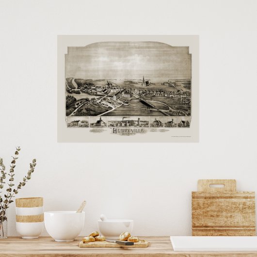 Hebronville, MA Panoramic Map - 1891 Poster (Küche)