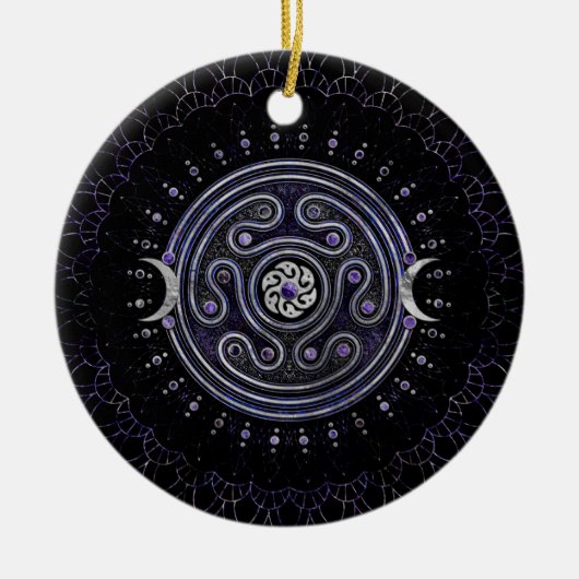 Hecate Wheel Ornament mit Amethyst und Silber (Vorne)