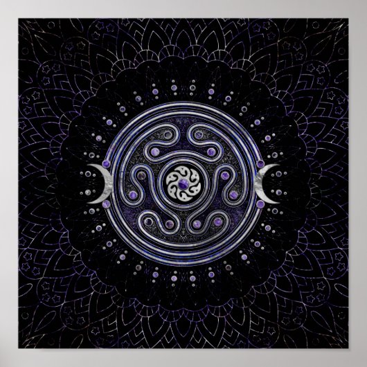 Hecate Wheel Ornament mit Amethyst und Silber Poster (Vorne)