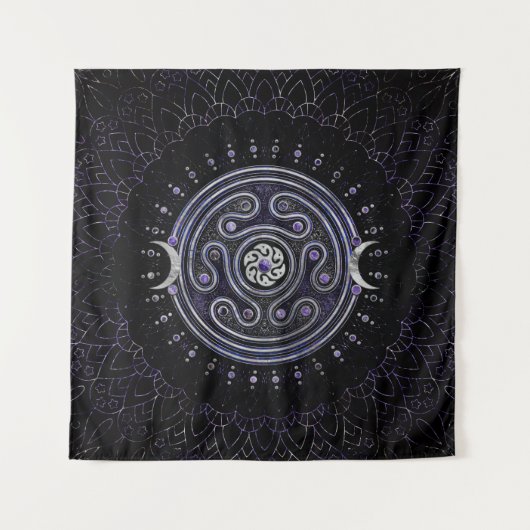 Hecate Wheel Ornament mit Amethyst und Silber Wandteppich (Vorderseite)