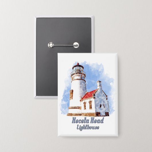 Heceta Head Lighthouse Watercolor - Oregon Button (Vorderseite/Rückseite)