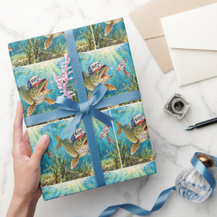 Hecht mit Pensionärsmütze Geschenkpapier
