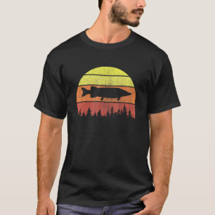 Hecht Retro-Angeln Umriss Angler T-Shirt