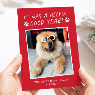 Heckin' gutes Jahr Süßer Hunde Foto Feiertagskarte