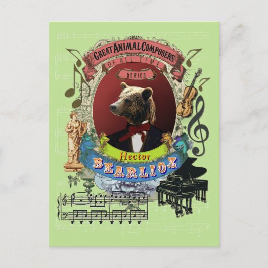 Hector Bearlioz Bear Animal Composer Berlioz Postkarte (Vorderseite)