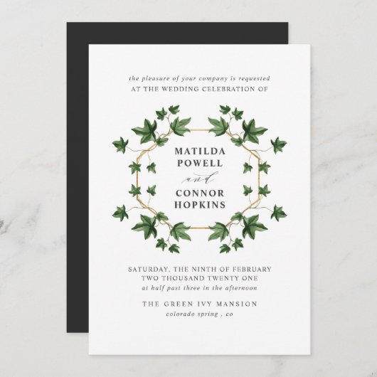Hedera | Gray Ivy Botanical geometric Wedding Einladung (Vorne/Hinten)