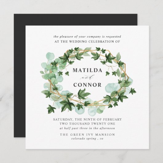 Hedera | Gray Ivy Frame Botanical Wedding Einladung (Vorne/Hinten)