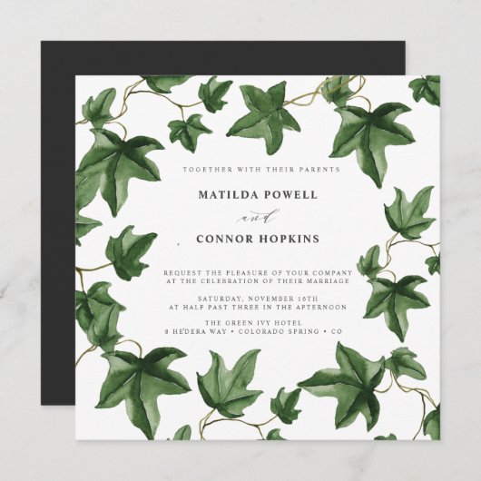 Hedera | Green Ivy Blätter Gray Botanical Wedding Einladung (Vorne/Hinten)