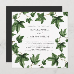 Hedera Green Ivy Blätter Gray Botanical Wedding Einladung
