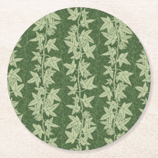 Hedera Ivy Vines - botanisch grünes L_D Muster. Runder Pappuntersetzer (Vorderseite)