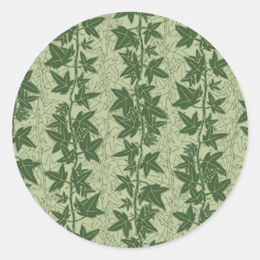Hedera Ivy Vines - botanisches grünes D_L Muster. Runder Aufkleber (Vorderseite)