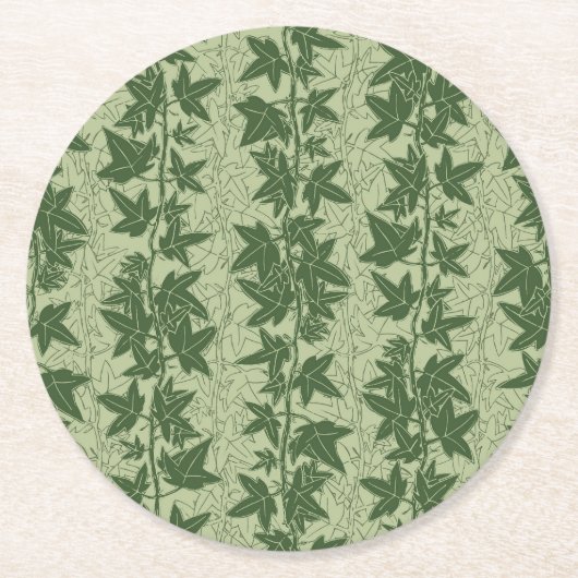 Hedera Ivy Vines - botanisches grünes D_L Muster. Runder Pappuntersetzer (Vorderseite)